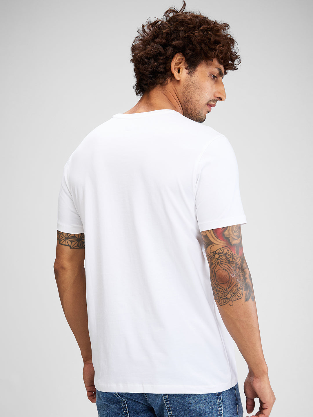 Spykar Men Solid White Slim Fit Half Sleeves T-Shirt