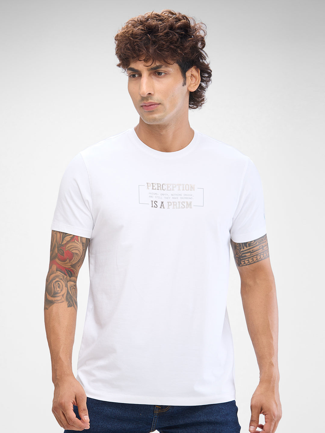 Spykar White Cotton Half Sleeve  Tshirt For Men