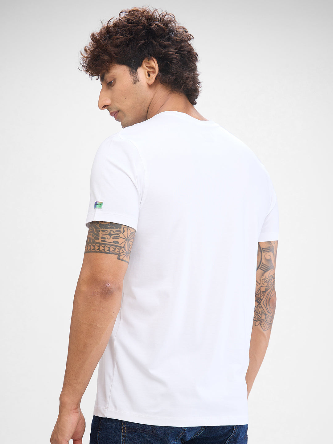 Spykar White Cotton Half Sleeve  Tshirt For Men