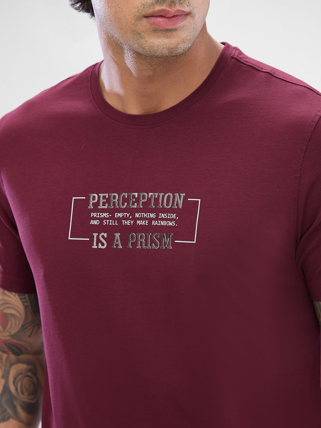 Spykar Wine Red Cotton Half Sleeve  Tshirt For Men