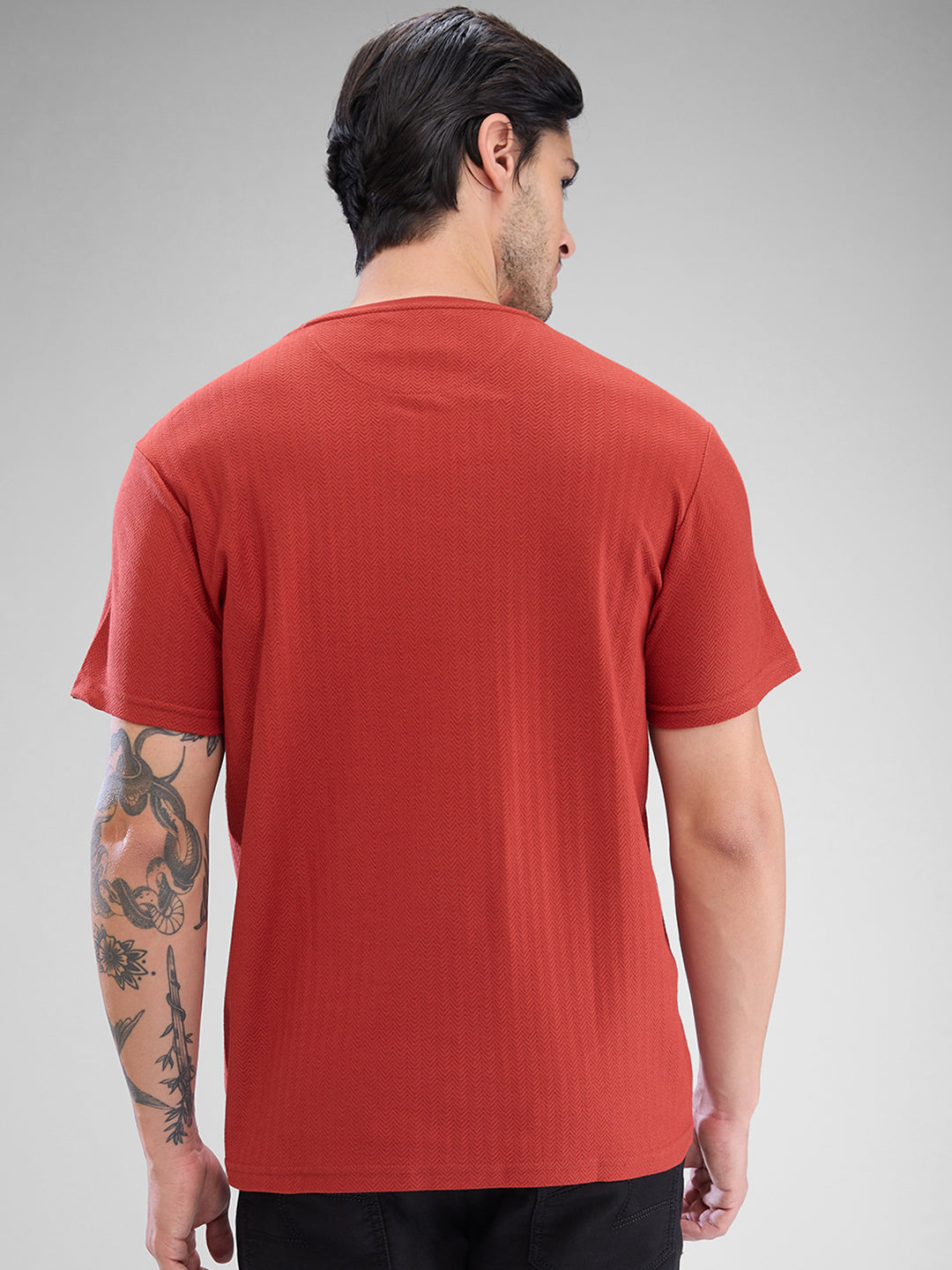 Spykar Burnt Orange Cotton Poly Half Sleeve  Tshirt For Men