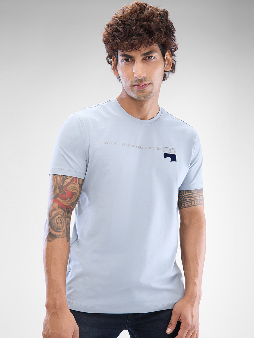 Spykar Grey Cotton Half Sleeve  Tshirt For Men