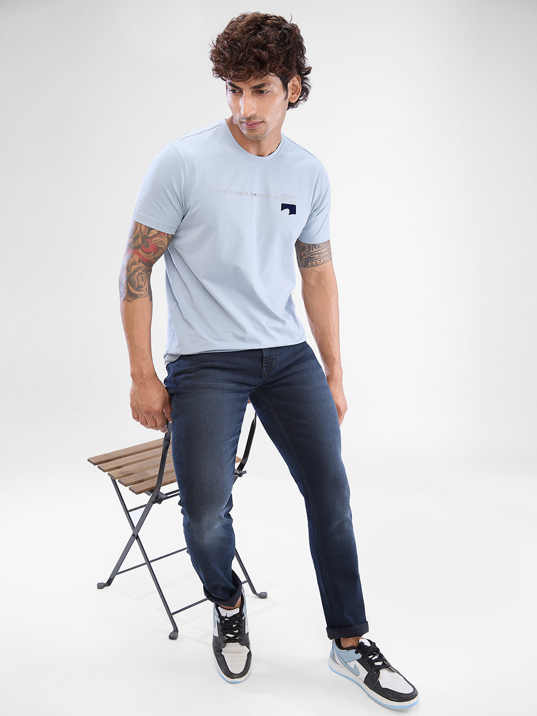 Spykar Grey Cotton Half Sleeve  Tshirt For Men