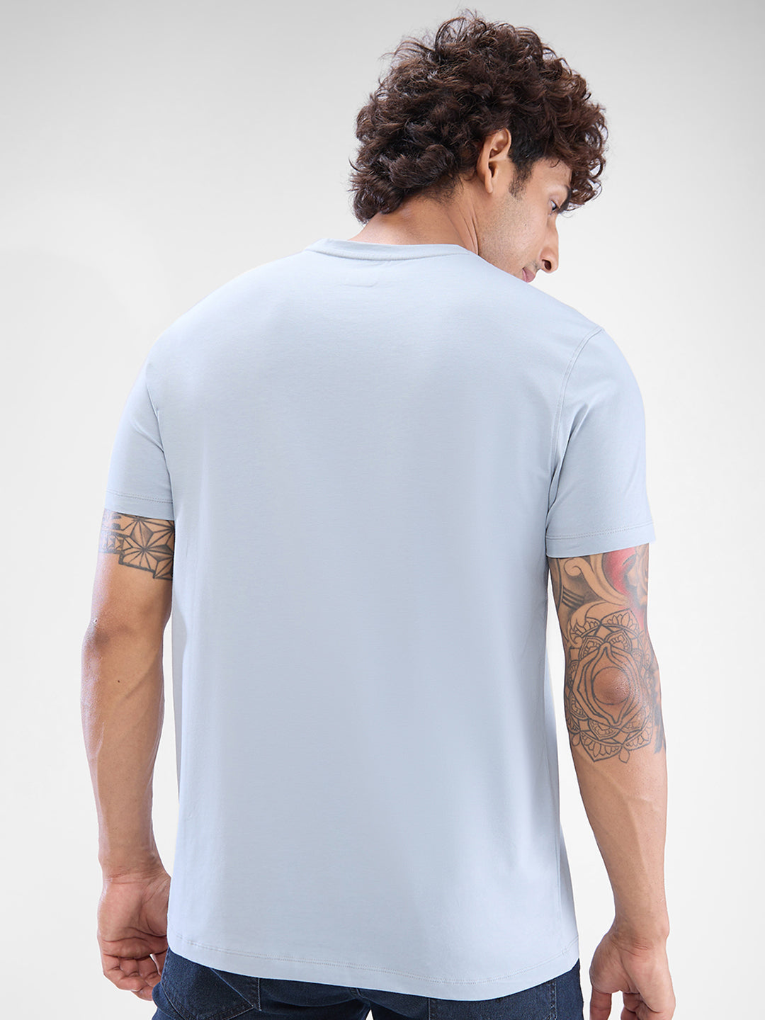 Spykar Grey Cotton Half Sleeve  Tshirt For Men