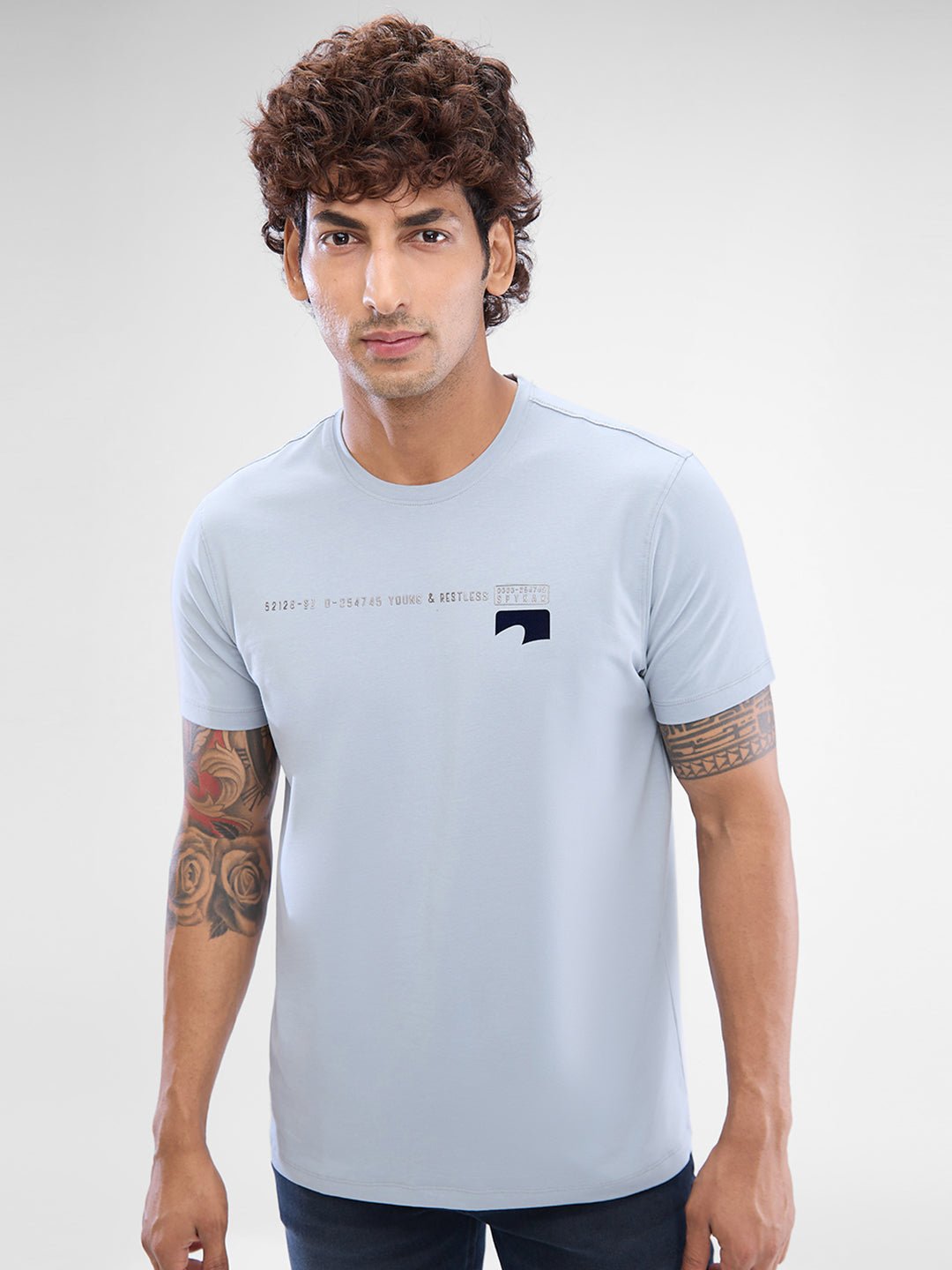 Spykar Grey Cotton Half Sleeve  Tshirt For Men