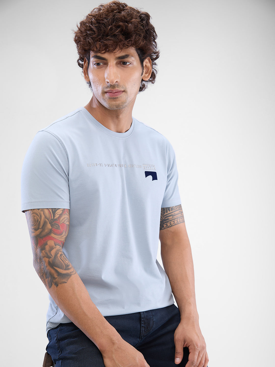 Spykar Grey Cotton Half Sleeve  Tshirt For Men