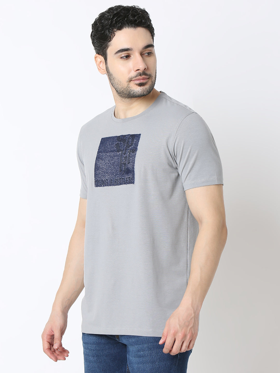 Spykar Grey Cotton Poly Slim Fit T-Shirts For Men