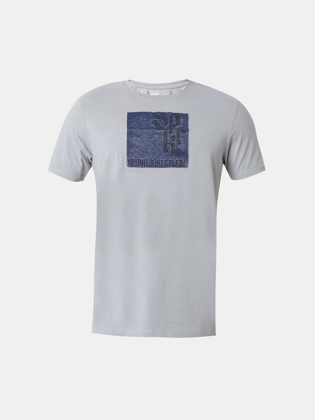 Spykar Grey Cotton Poly Slim Fit T-Shirts For Men