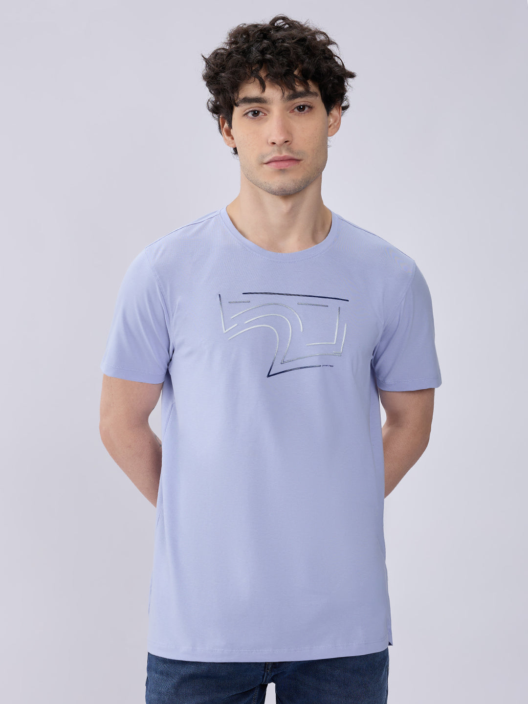 Spykar Heron Blue Slim Fit Casual T-Shirts For Men
