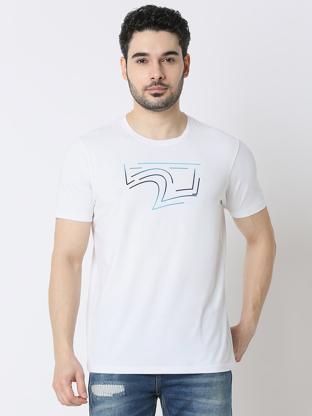 Spykar White Cotton Poly Slim Fit T-Shirts For Men