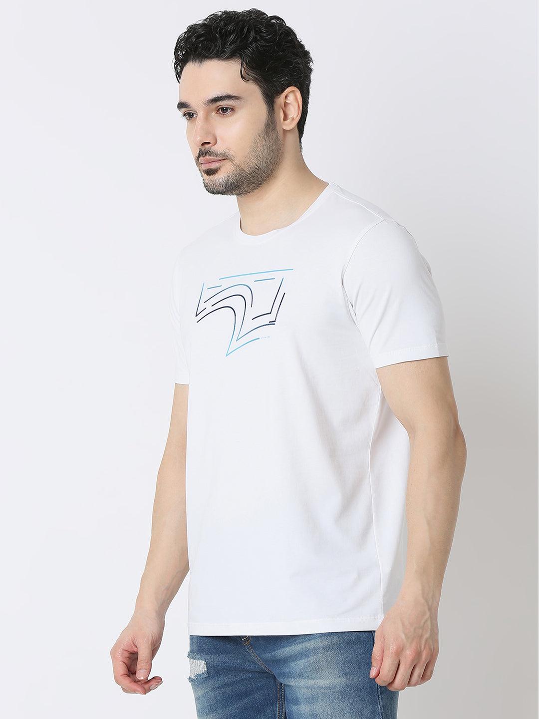 Spykar White Cotton Poly Slim Fit T-Shirts For Men