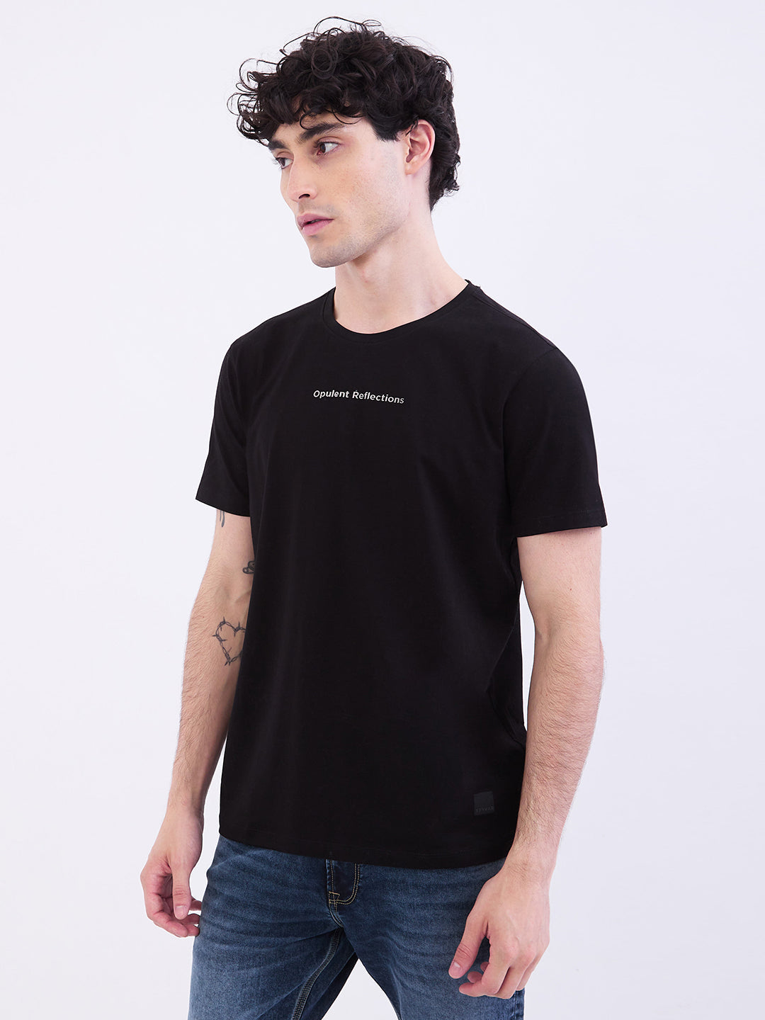Spykar Black Slim Fit Casual T-Shirt For Men