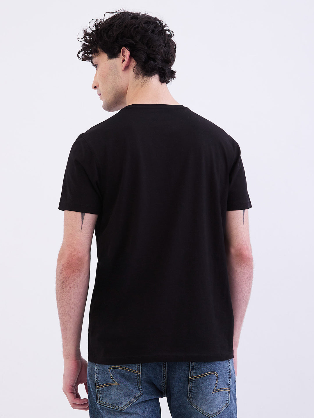 Spykar Black Slim Fit Casual T-Shirt For Men