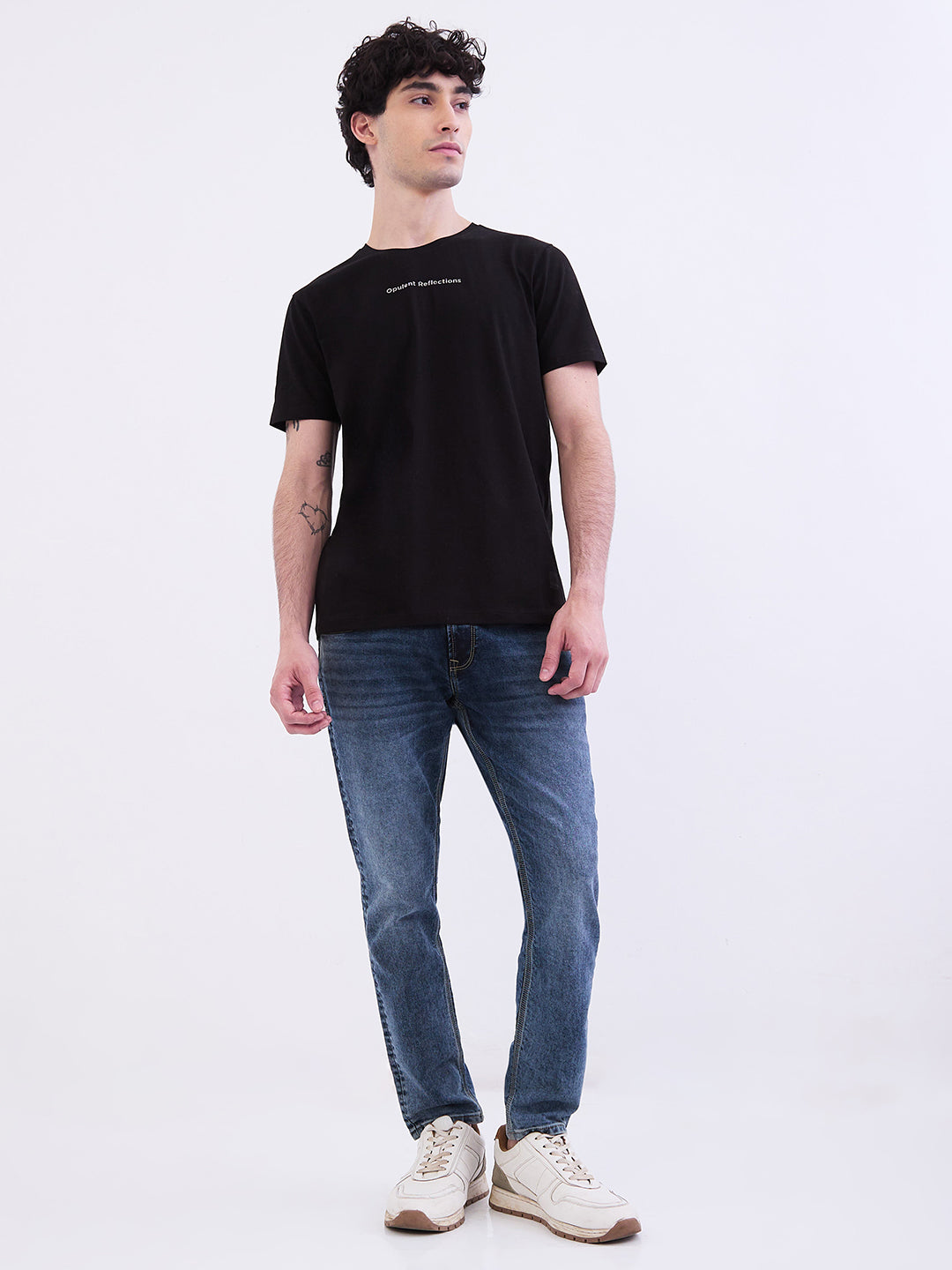 Spykar Black Slim Fit Casual T-Shirt For Men