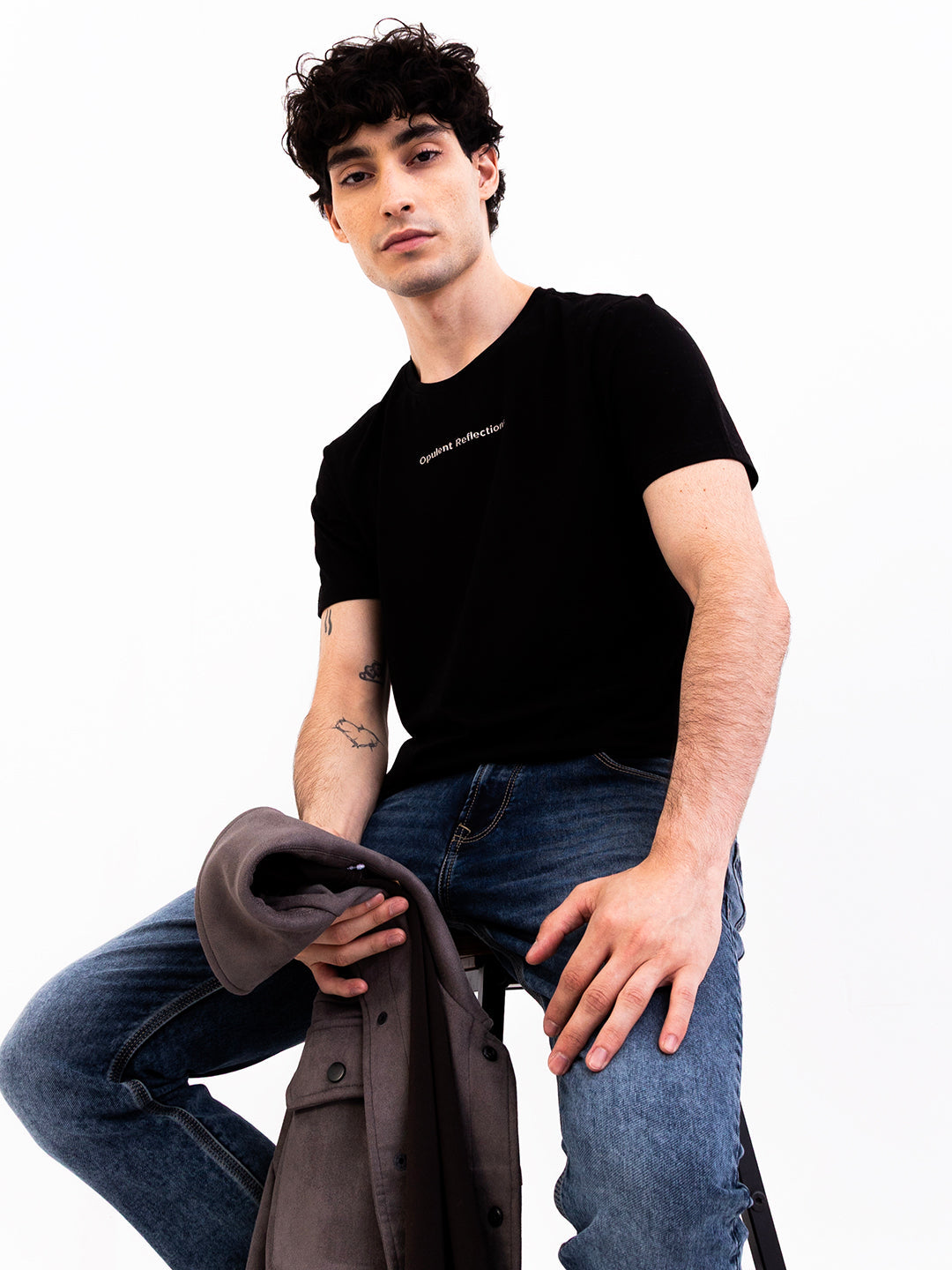 Spykar Black Slim Fit Casual T-Shirt For Men