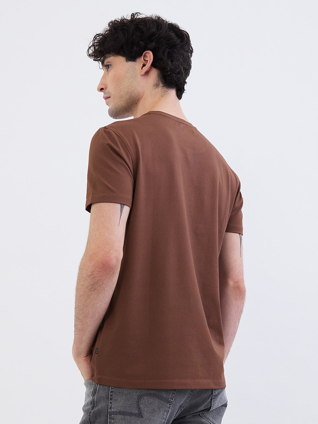 Spykar Bison Brown Slim Fit Casual T-Shirt For Men