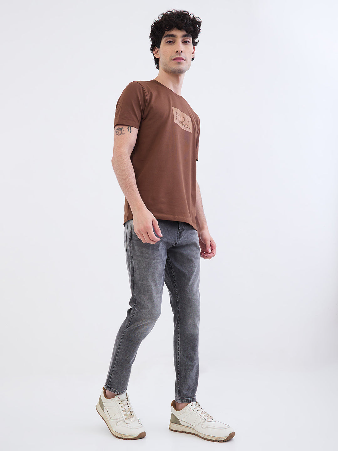 Spykar Bison Brown Slim Fit Casual T-Shirt For Men