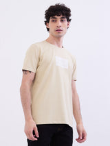 Men T-Shirt Beige Slim Fit