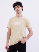Men T-Shirt Beige Slim Fit