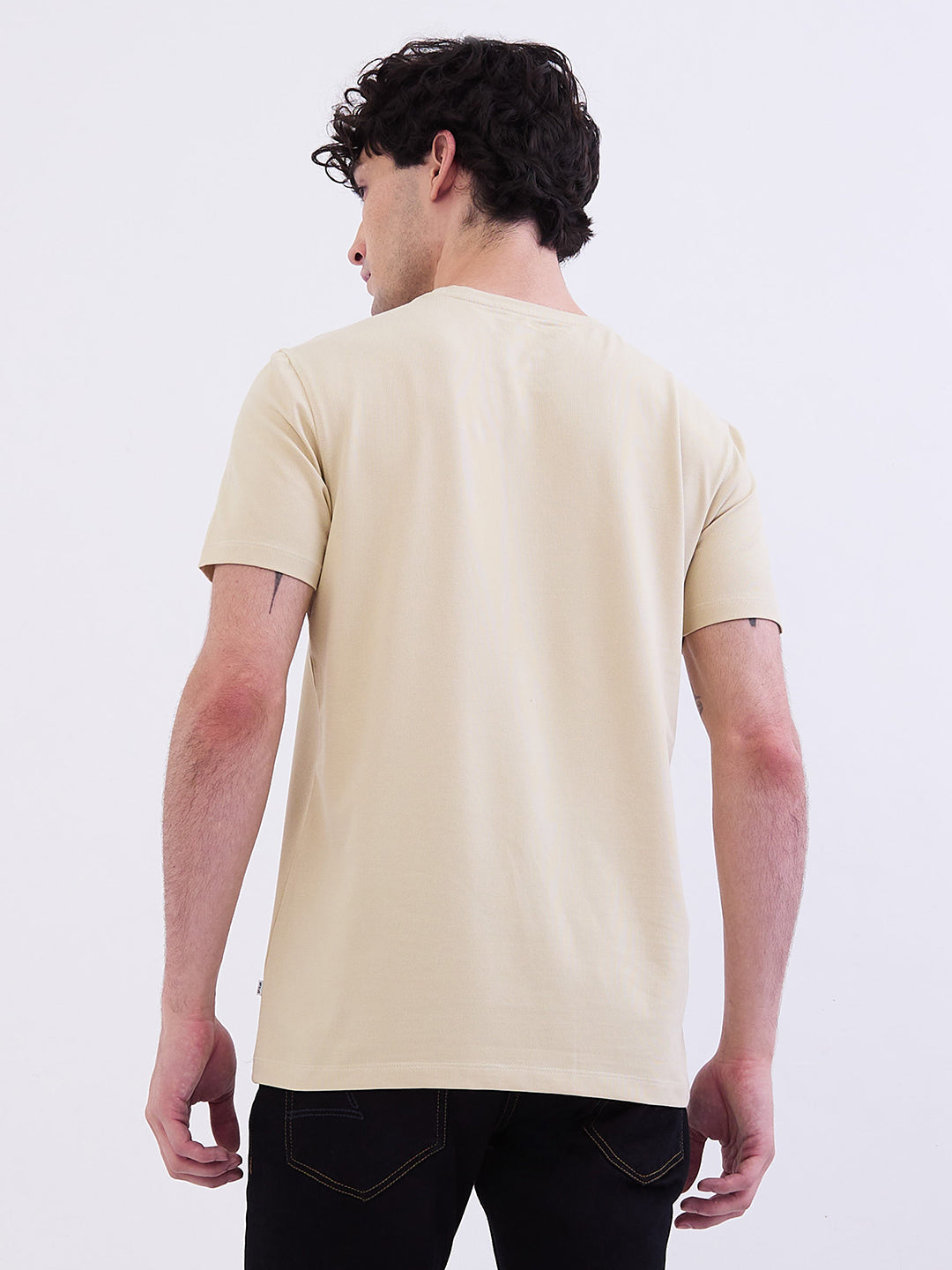 Men T-Shirt Beige Slim Fit