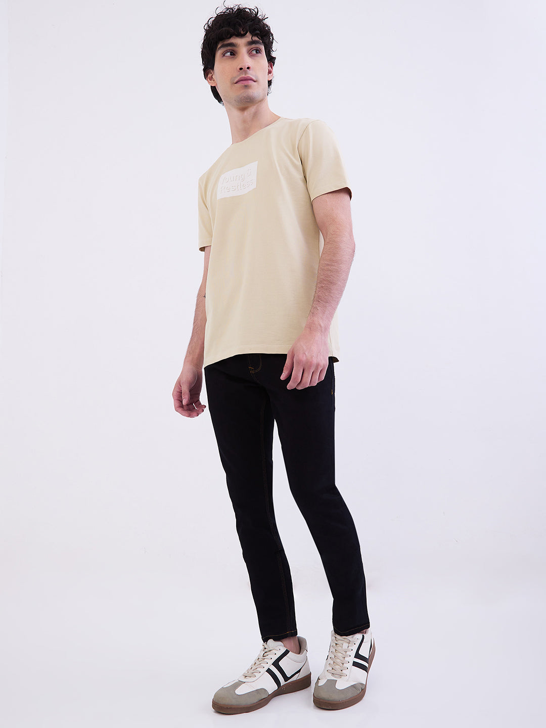 Spykar Light Fawn Slim Fit Casual T-Shirt For Men