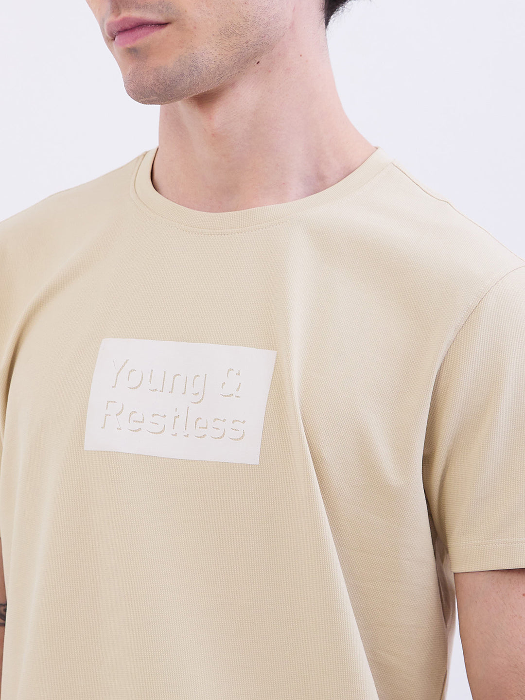 Men T-Shirt Beige Slim Fit
