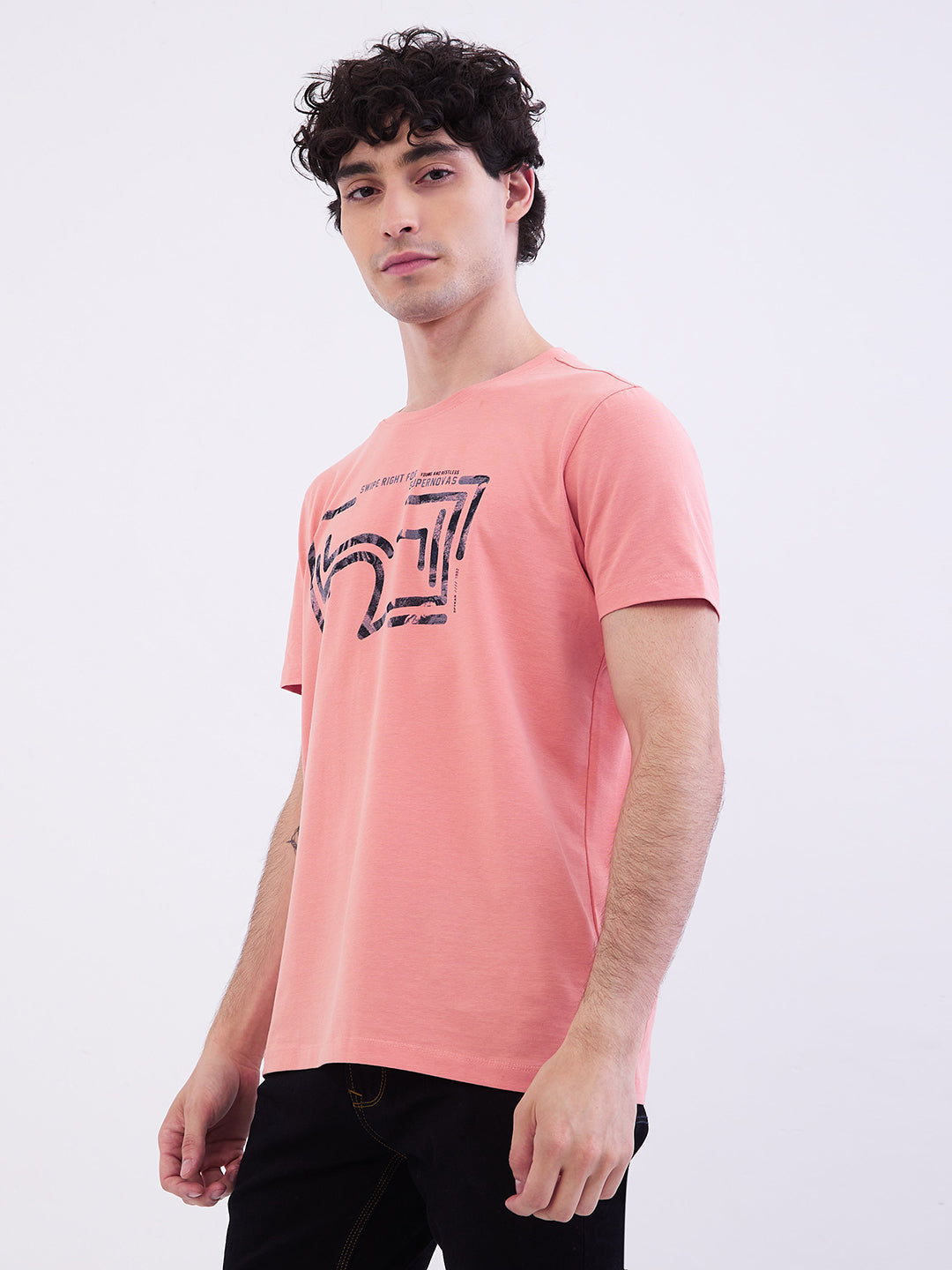 Spykar Tropical Pink Slim Fit Casual T-Shirt For Men