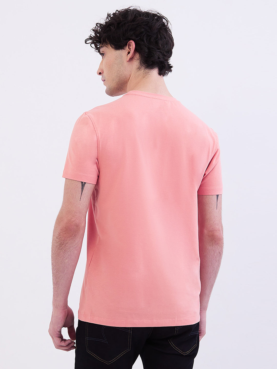 Spykar Tropical Pink Slim Fit Casual T-Shirt For Men