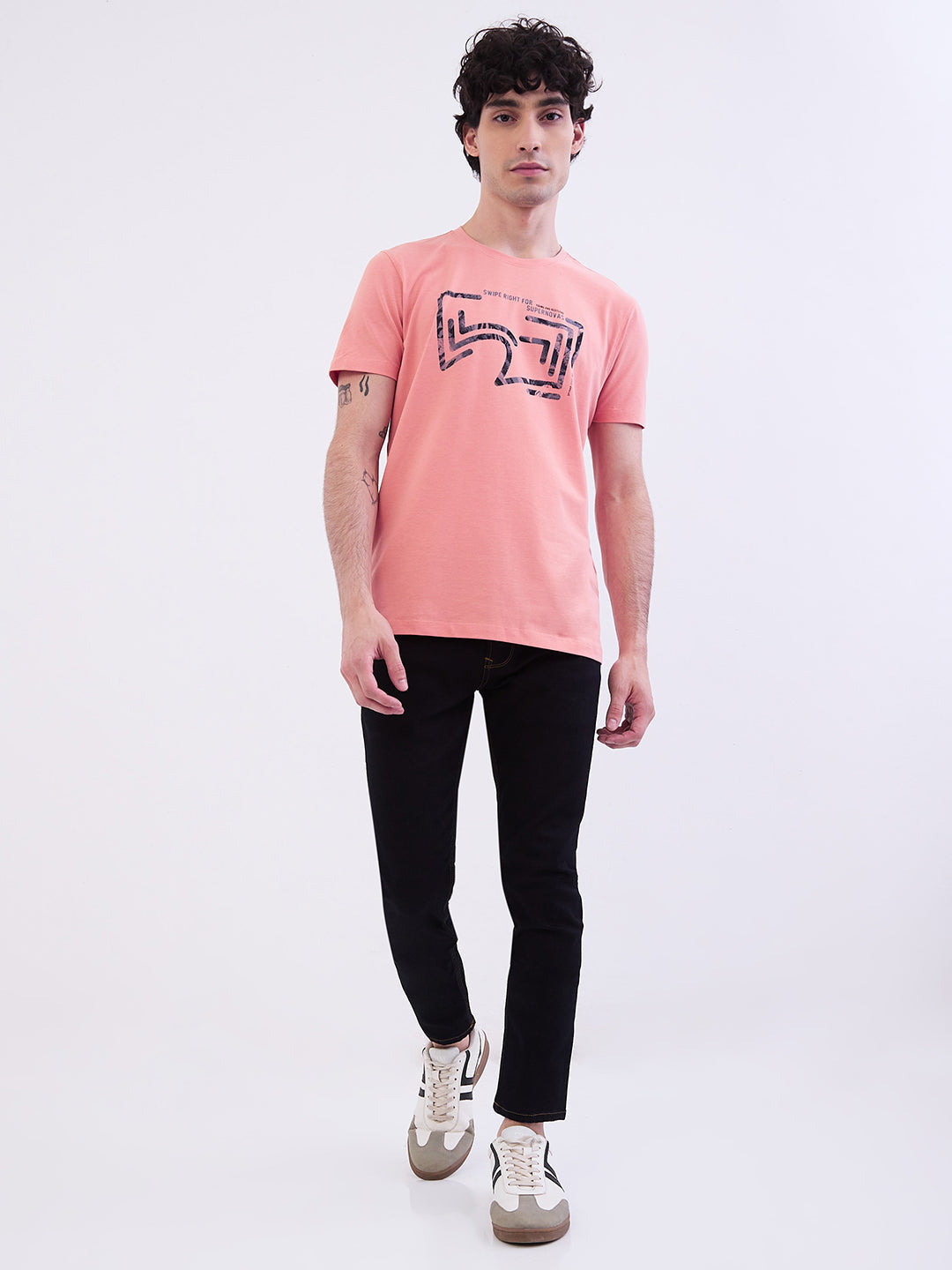 Spykar Tropical Pink Slim Fit Casual T-Shirt For Men