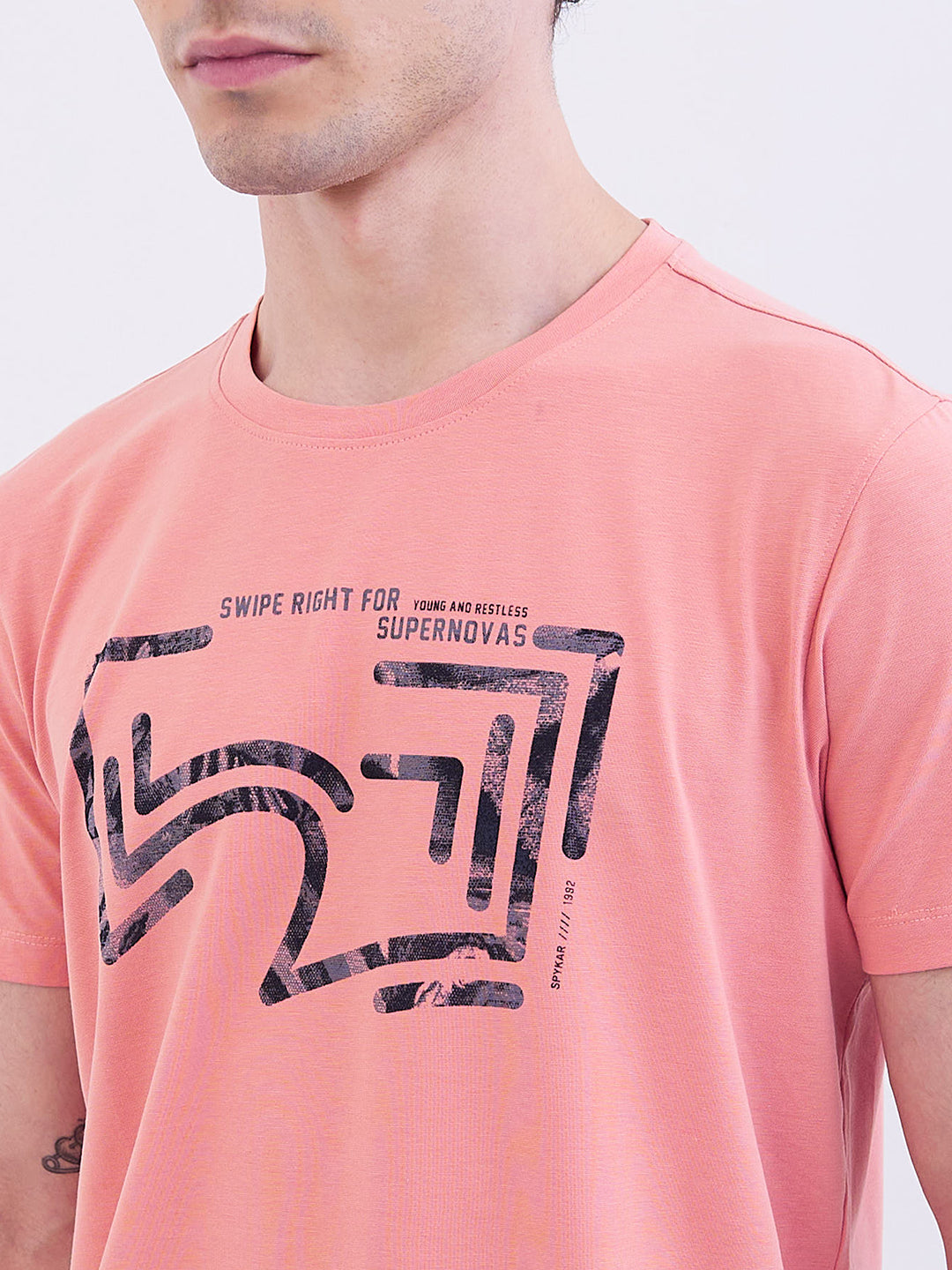 Spykar Tropical Pink Slim Fit Casual T-Shirt For Men