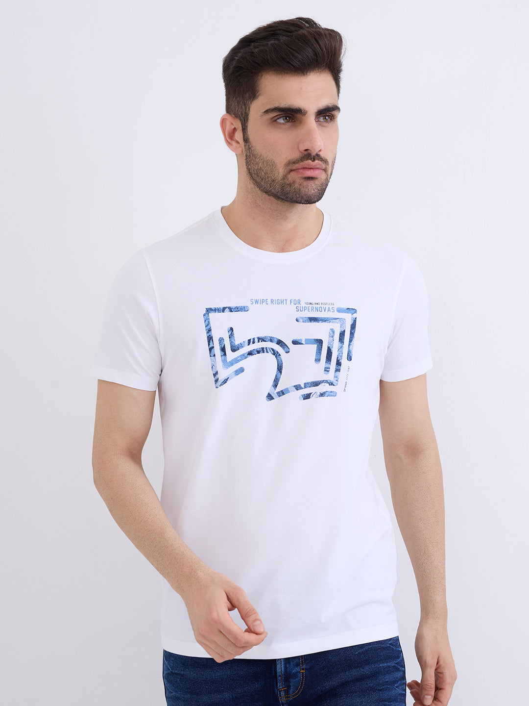 Spykar White Slim Fit Casual T-Shirt For Men