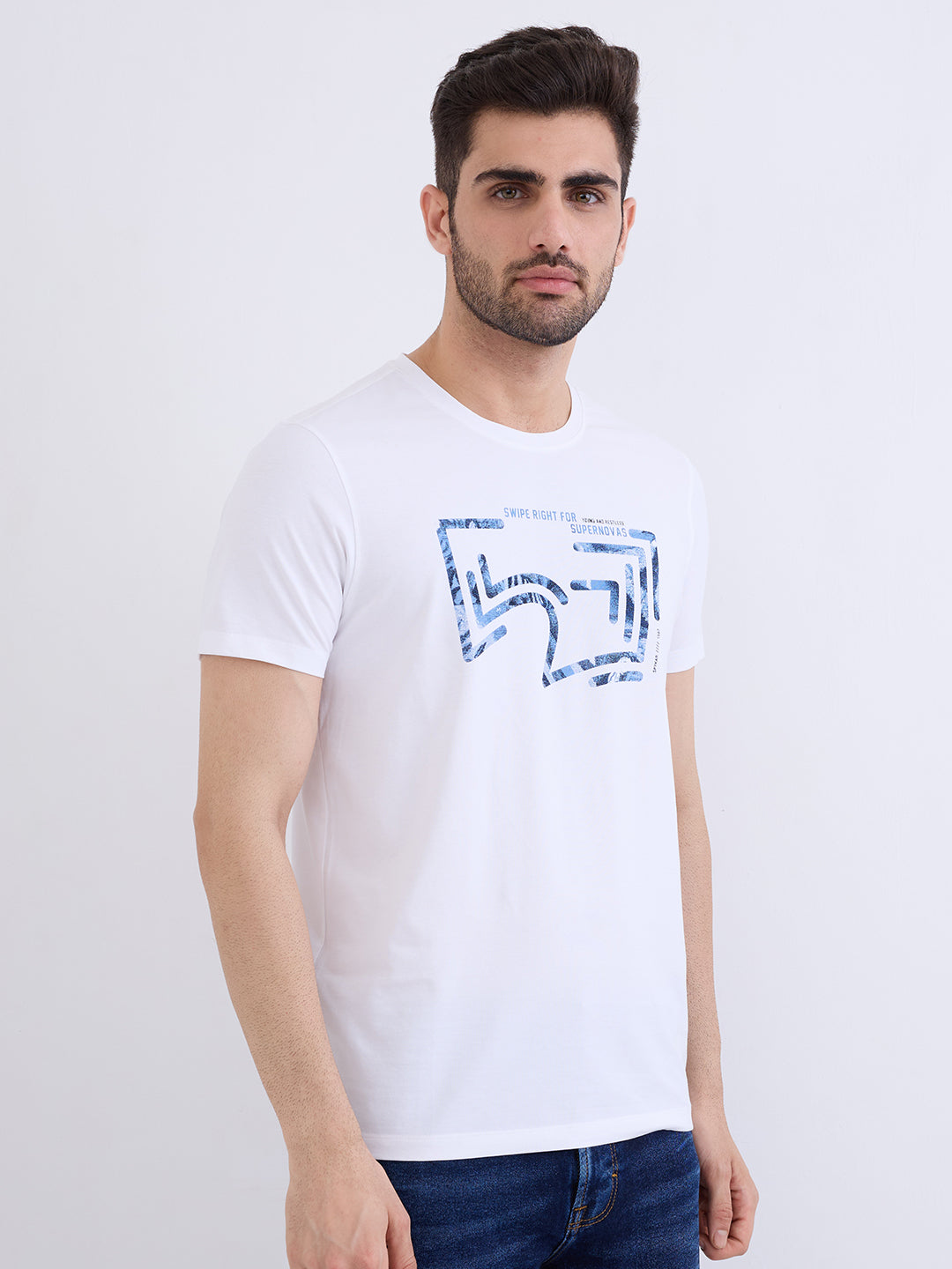Spykar White Slim Fit Casual T-Shirt For Men
