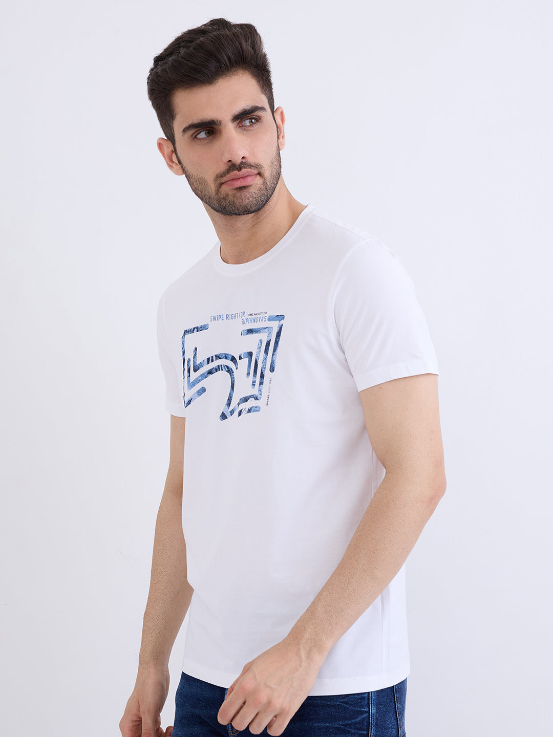 Spykar White Slim Fit Casual T-Shirt For Men