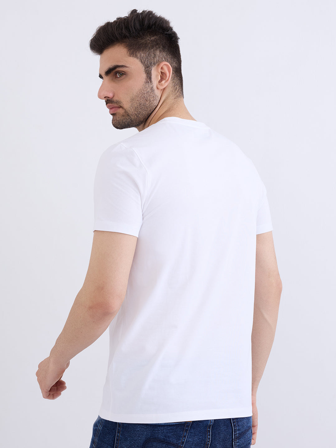 Spykar White Slim Fit Casual T-Shirt For Men