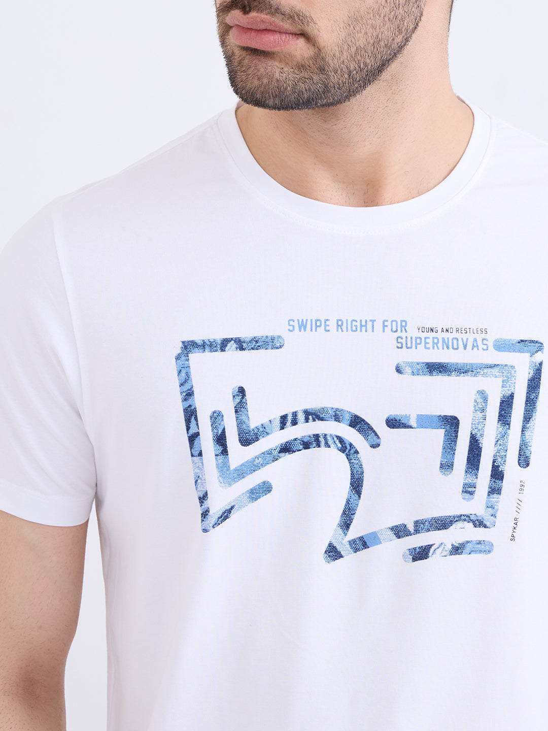 Spykar White Slim Fit Casual T-Shirt For Men