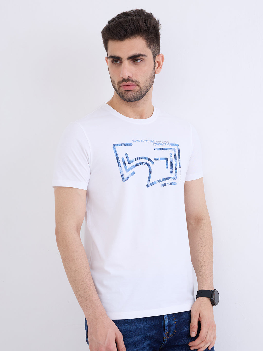 Spykar White Slim Fit Casual T-Shirt For Men