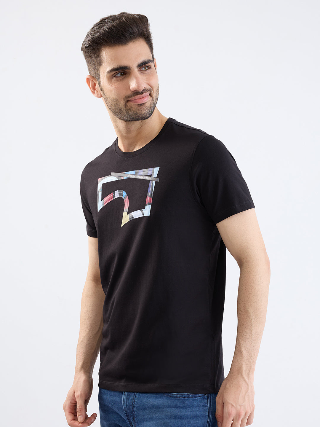 Spykar Black Slim Fit Casual T-Shirt For Men
