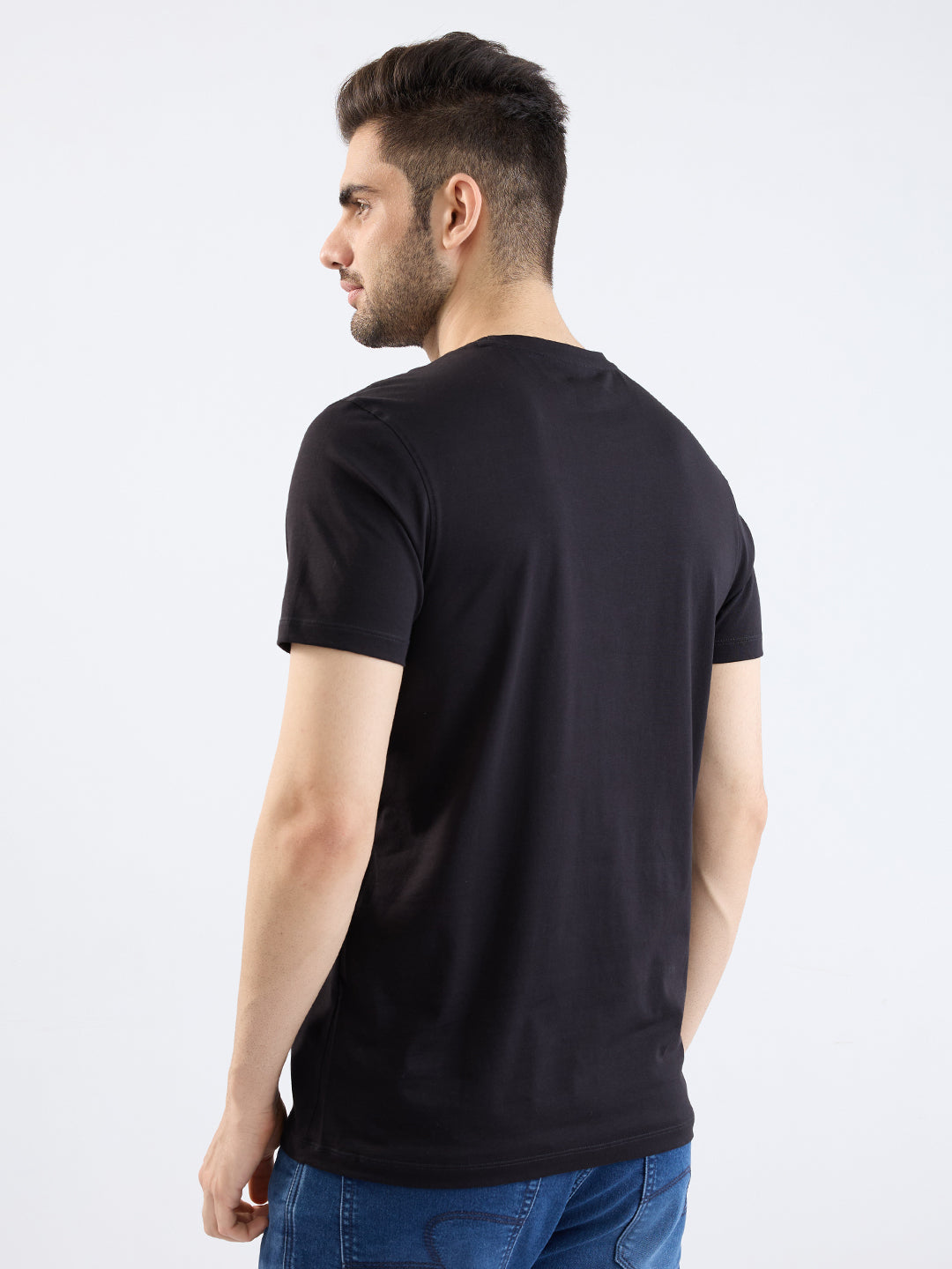 Spykar Black Slim Fit Casual T-Shirt For Men