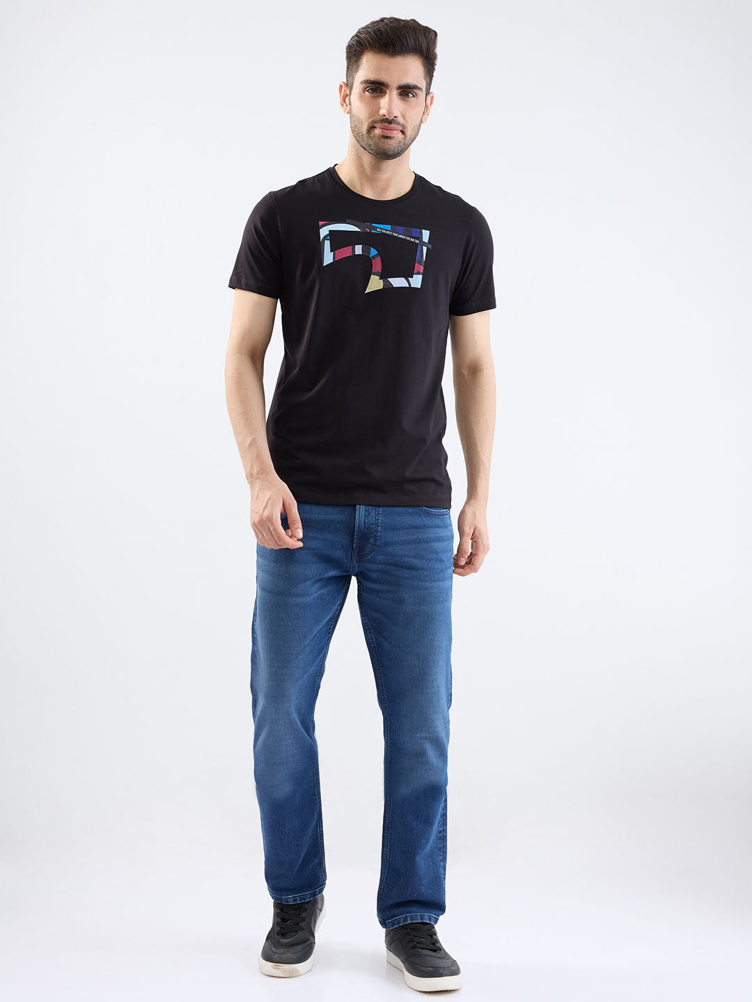 Spykar Black Slim Fit Casual T-Shirt For Men