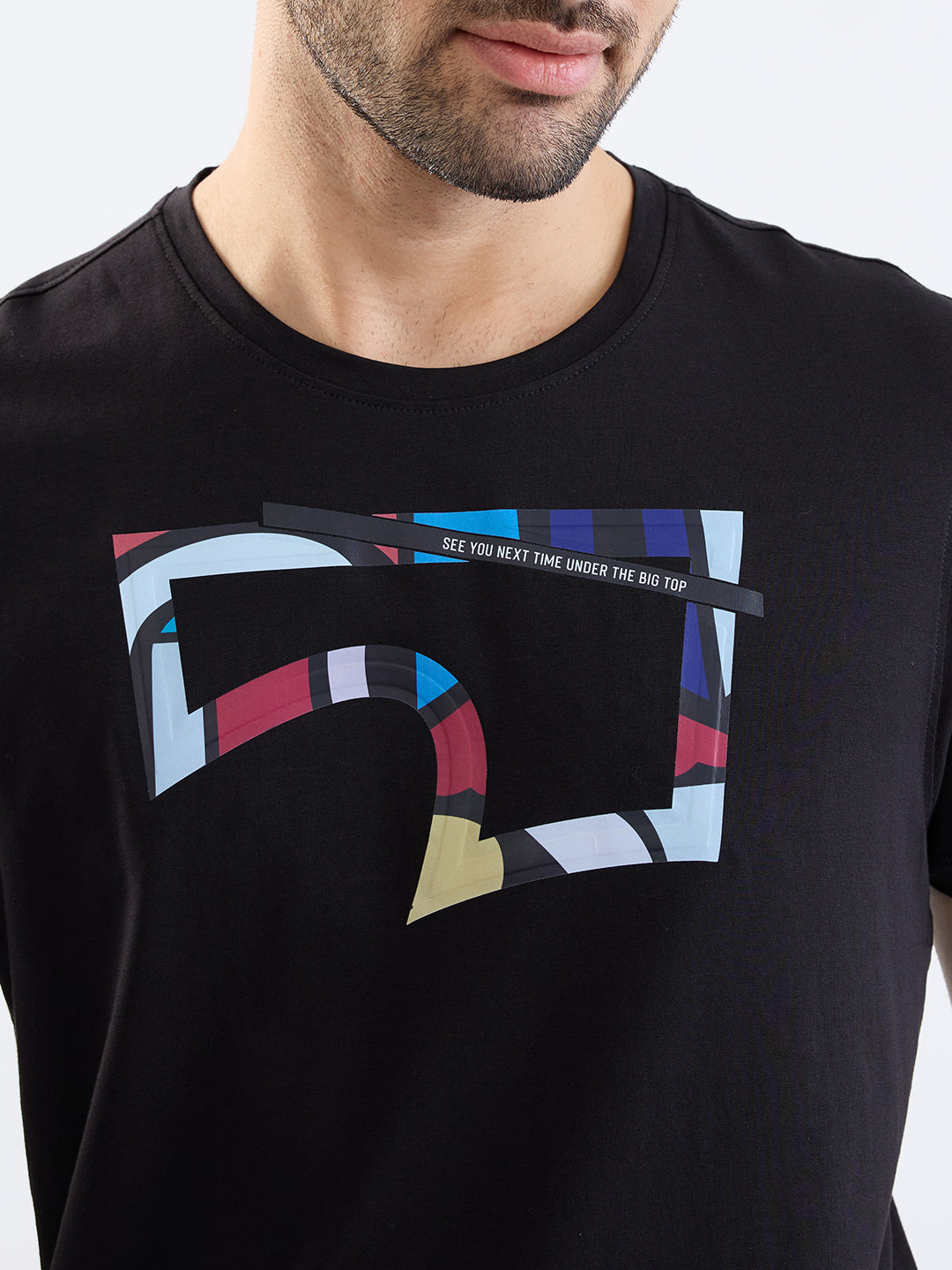 Spykar Black Slim Fit Casual T-Shirt For Men