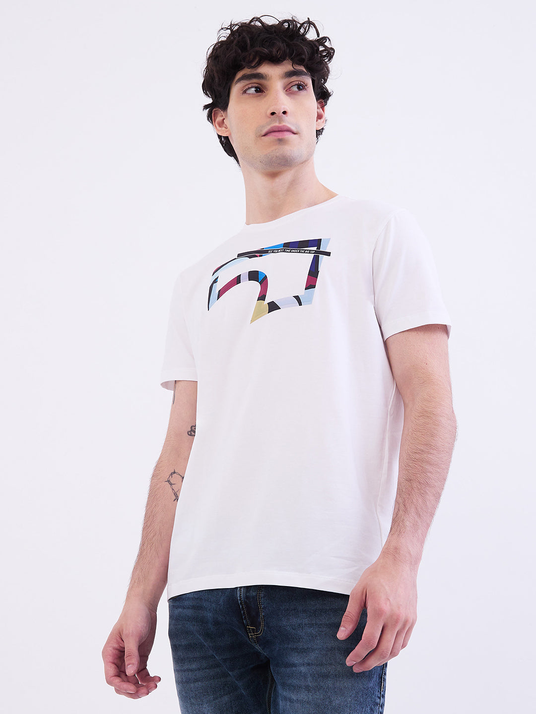 Spykar White Slim Fit Casual T-Shirt For Men