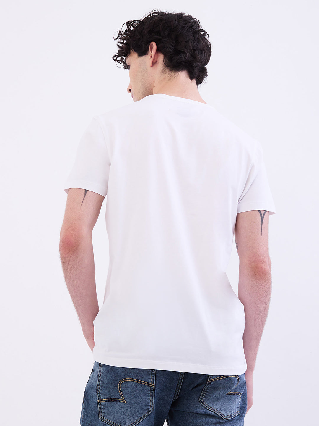 Spykar White Slim Fit Casual T-Shirt For Men