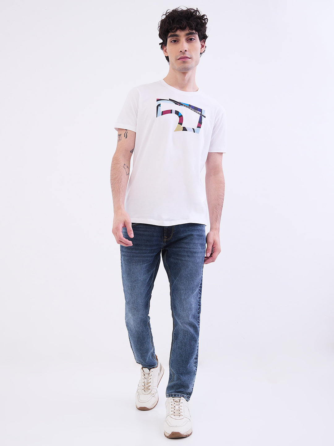 Spykar White Slim Fit Casual T-Shirt For Men