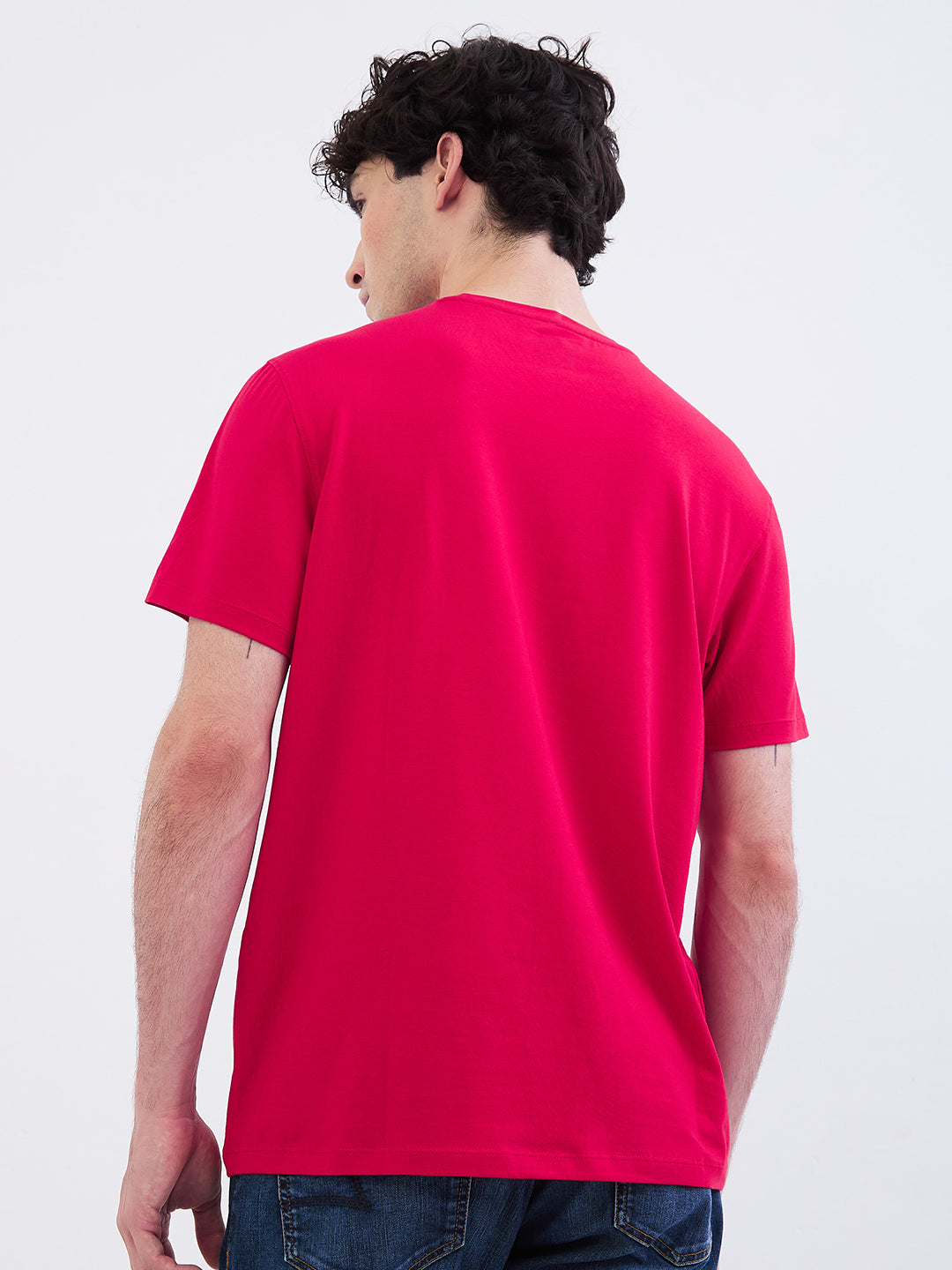 Spykar True Red Slim Fit Casual T-Shirt For Men