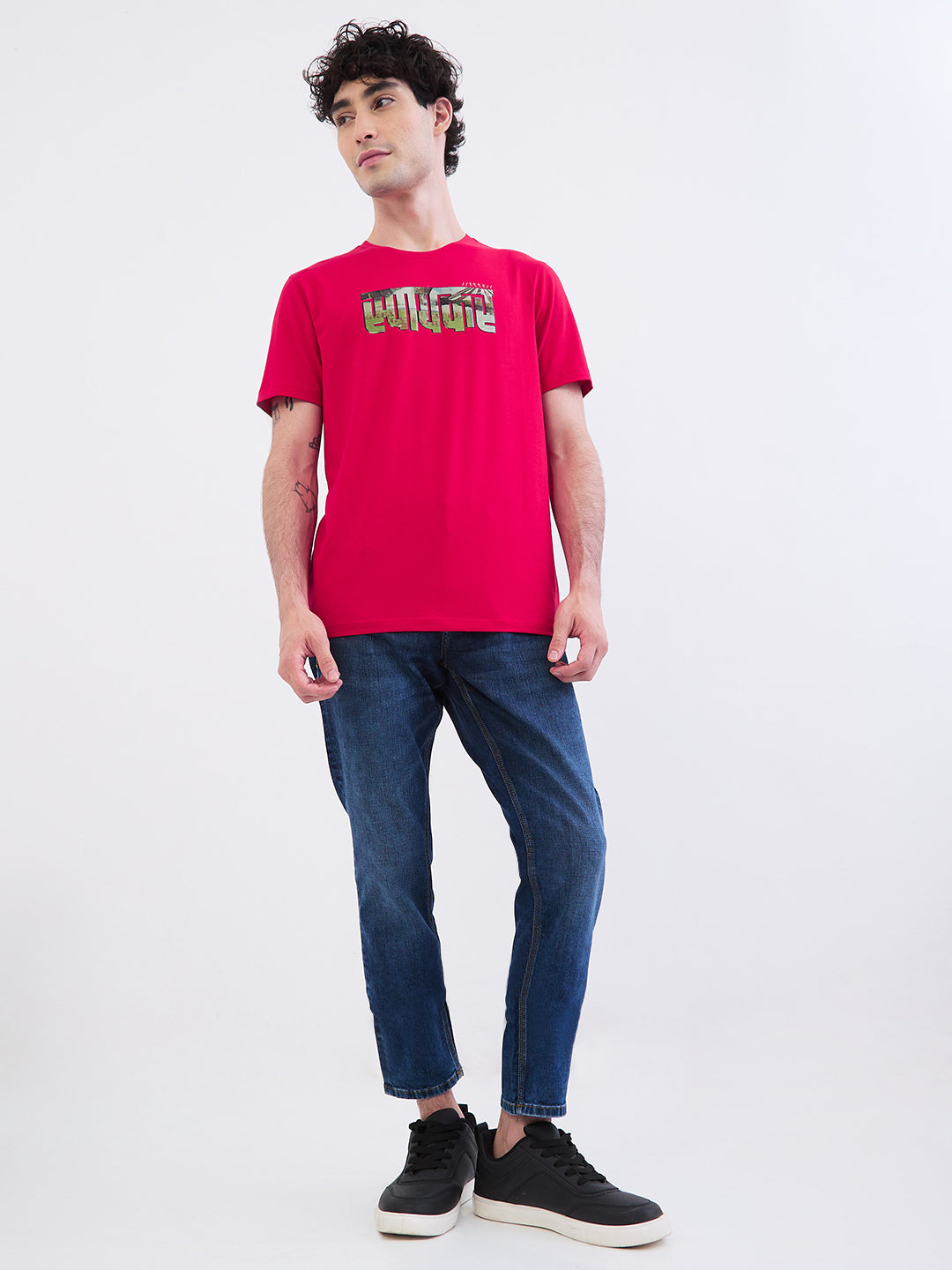 Spykar True Red Slim Fit Casual T-Shirt For Men
