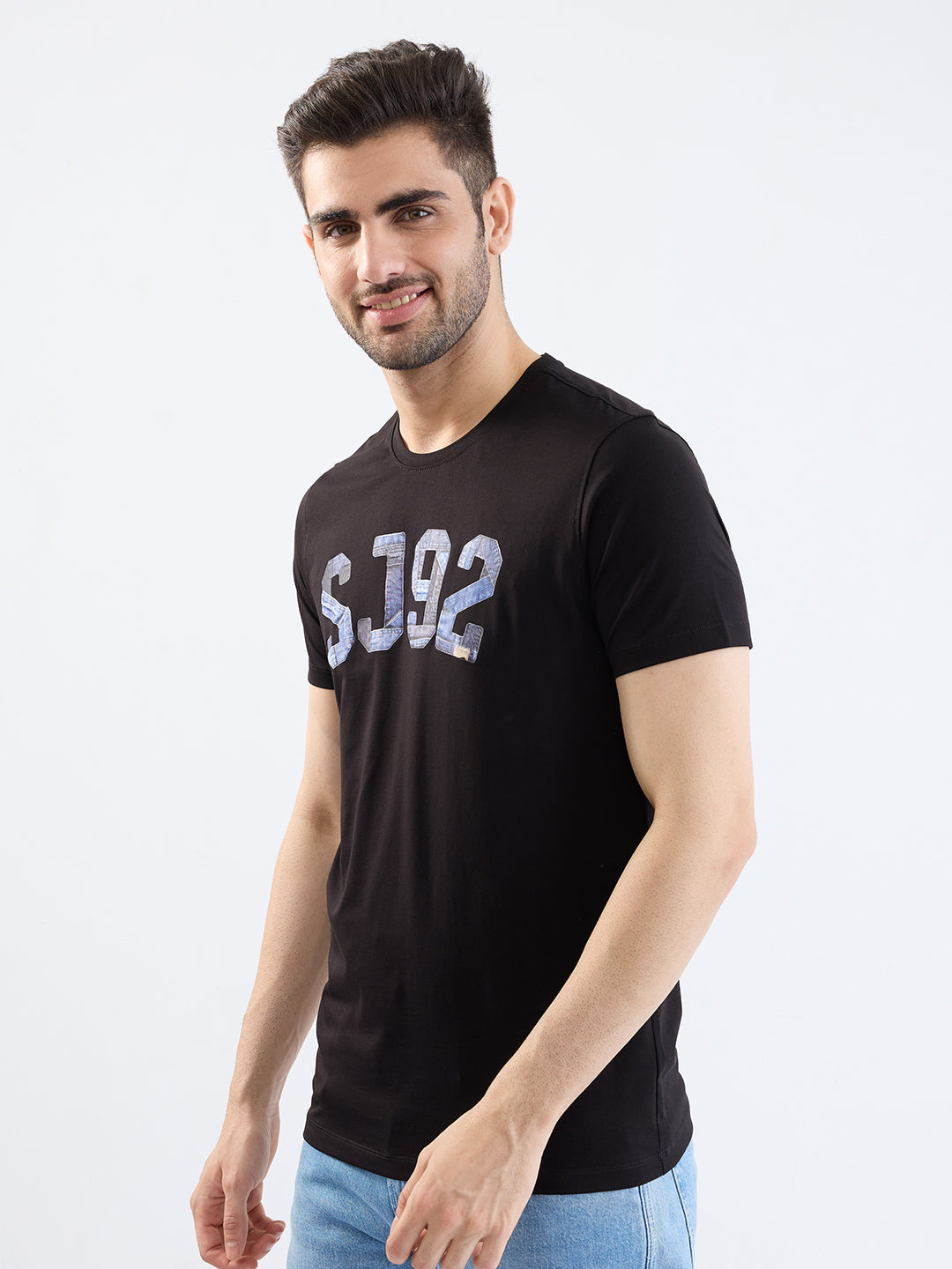 Spykar Black Slim Fit Casual T-Shirt For Men