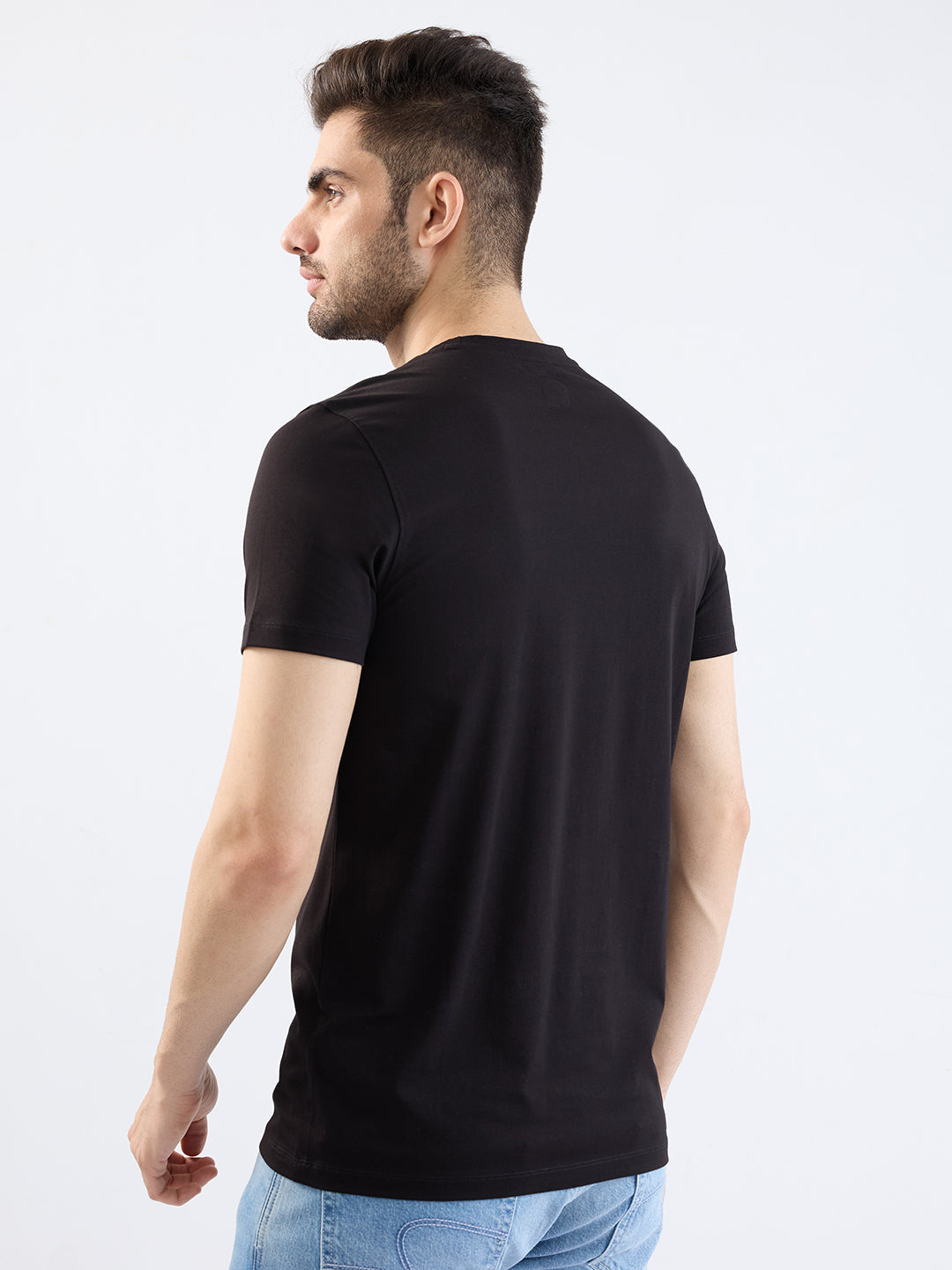 Spykar Black Slim Fit Casual T-Shirt For Men