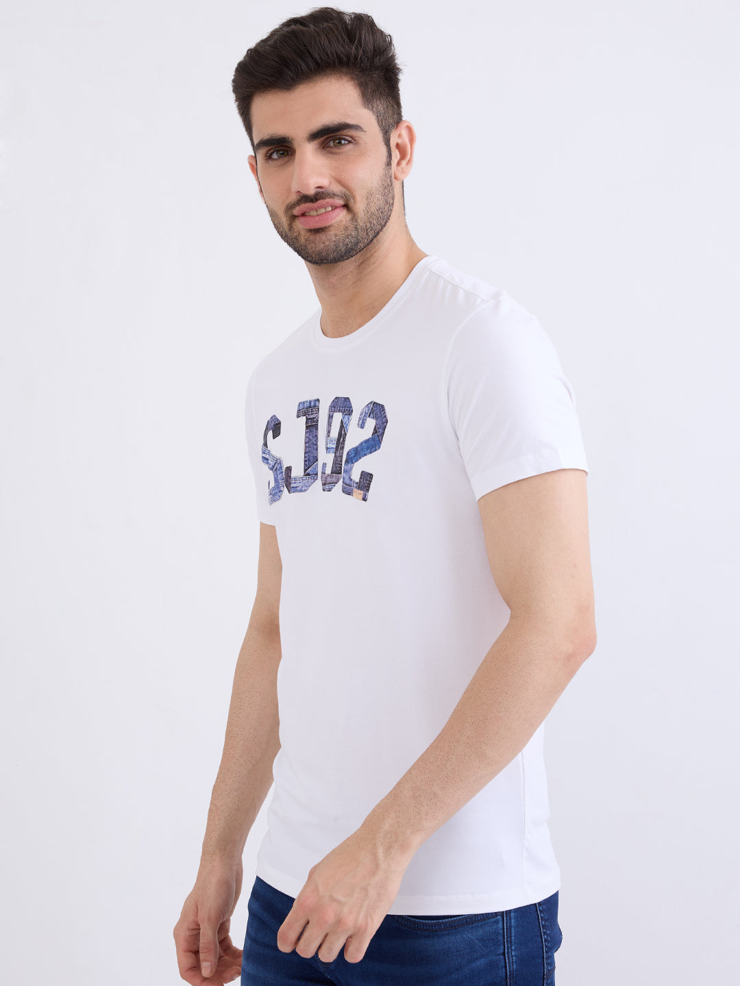 Spykar White Slim Fit Casual T-Shirt For Men