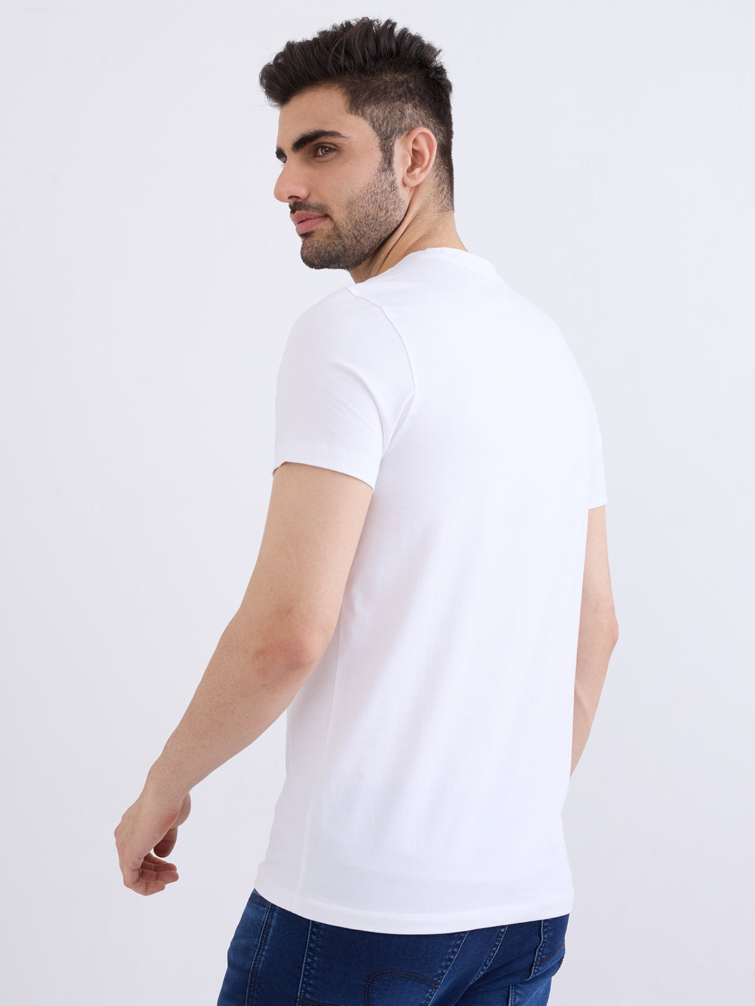 Spykar White Slim Fit Casual T-Shirt For Men