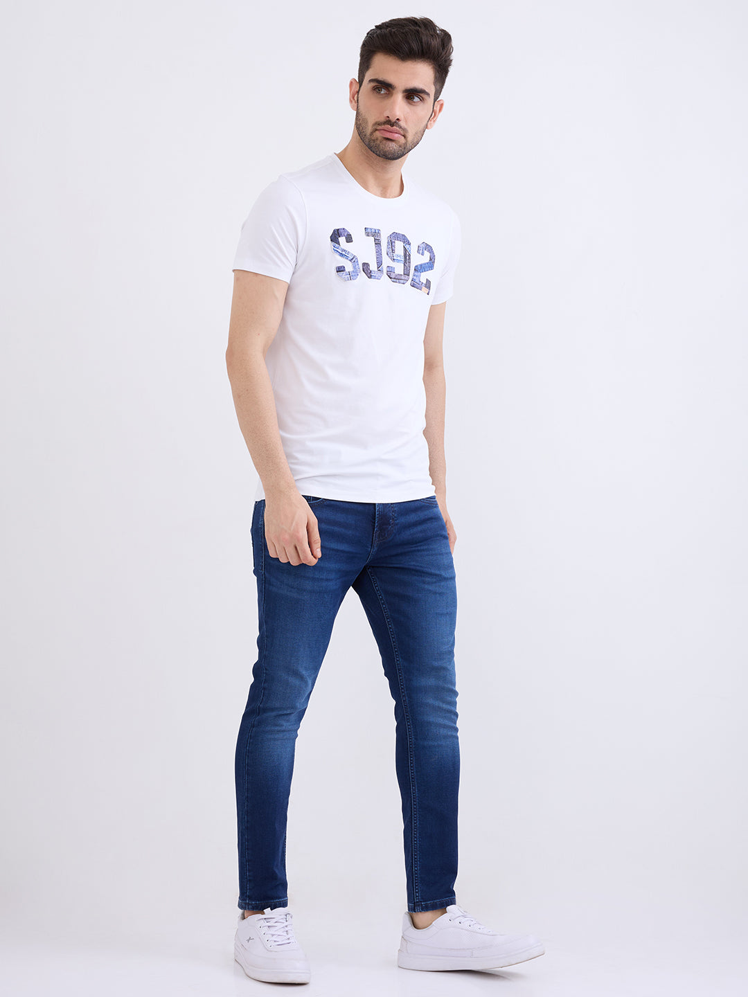 Spykar White Slim Fit Casual T-Shirt For Men